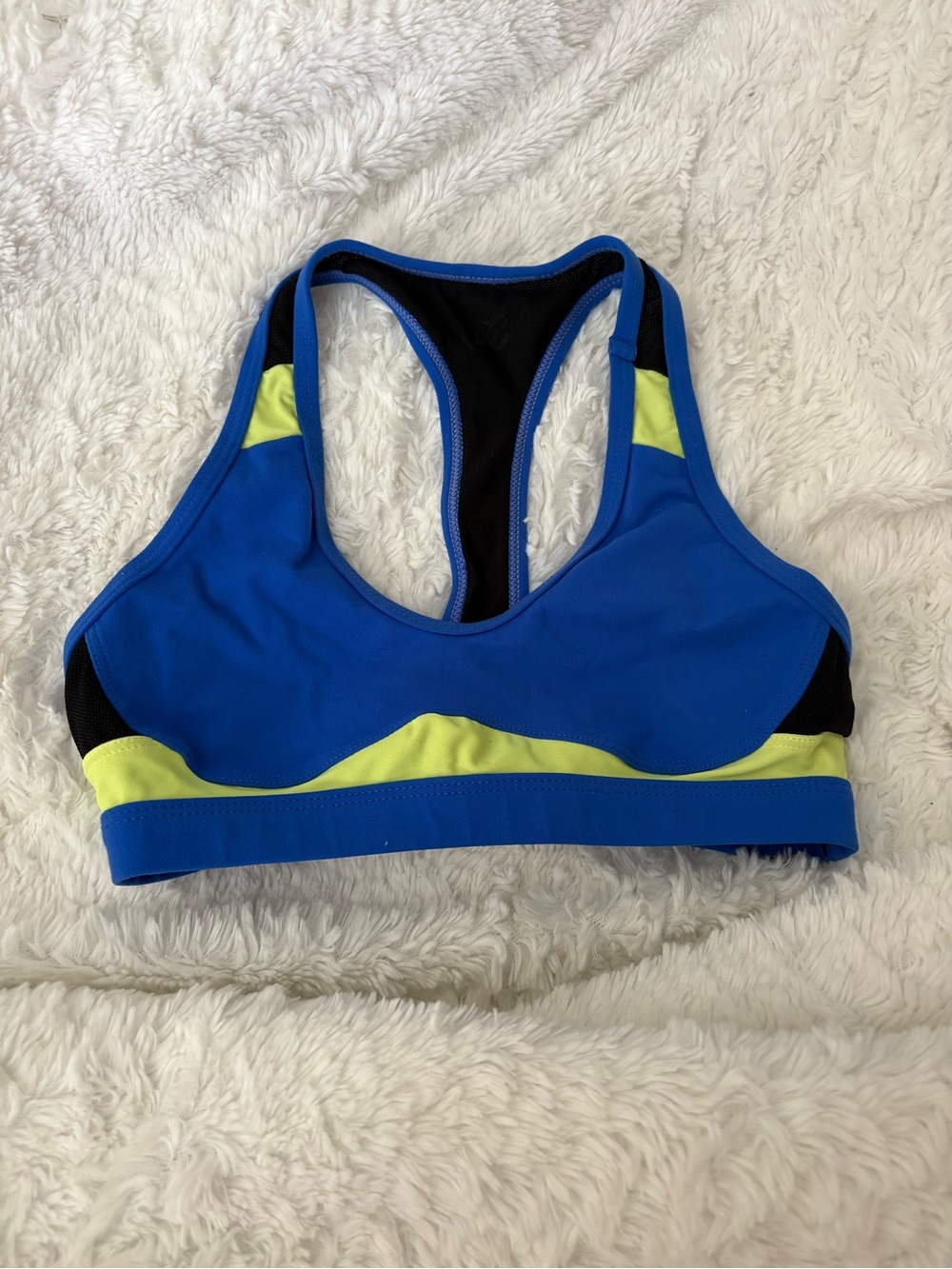 Colorblock set: Racerback Sports Bra in Blue and Lime and leggings